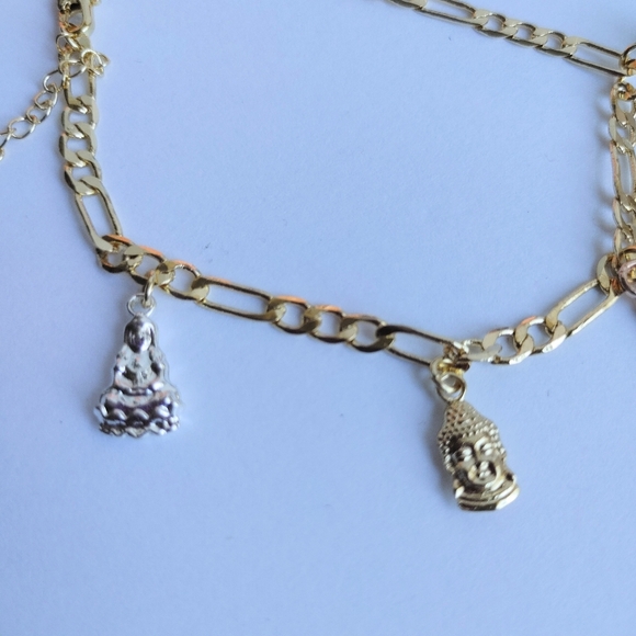 Tricolor Gold Filled Buddha Charm Ankle Bracelet - Picture 3 of 4